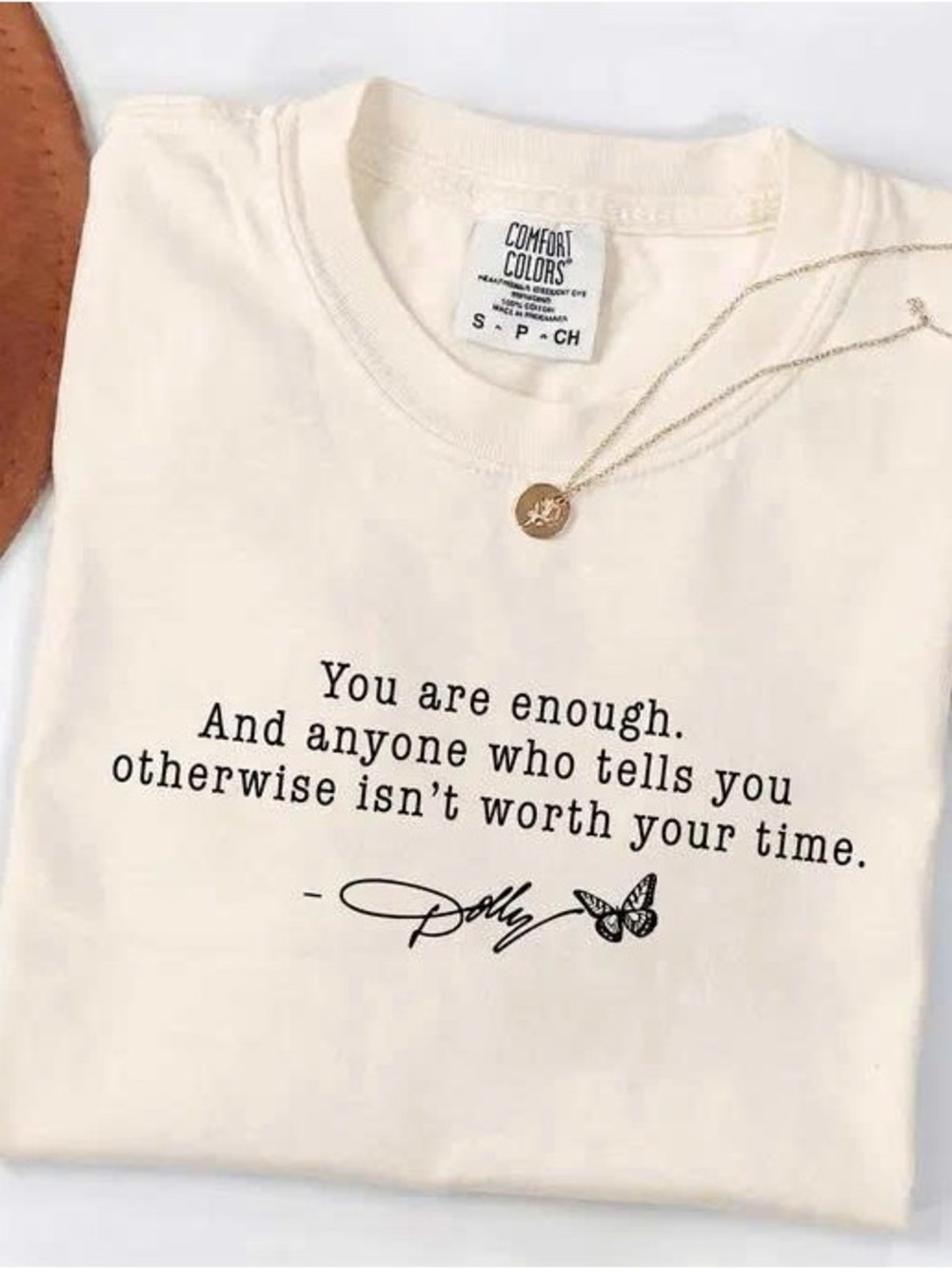 Cream Short-Sleeve Tee with Black Motivational Script